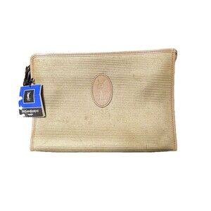 Yves Saint Laurent Leather PVC Clutch Bag YSL Gold Medium Women France